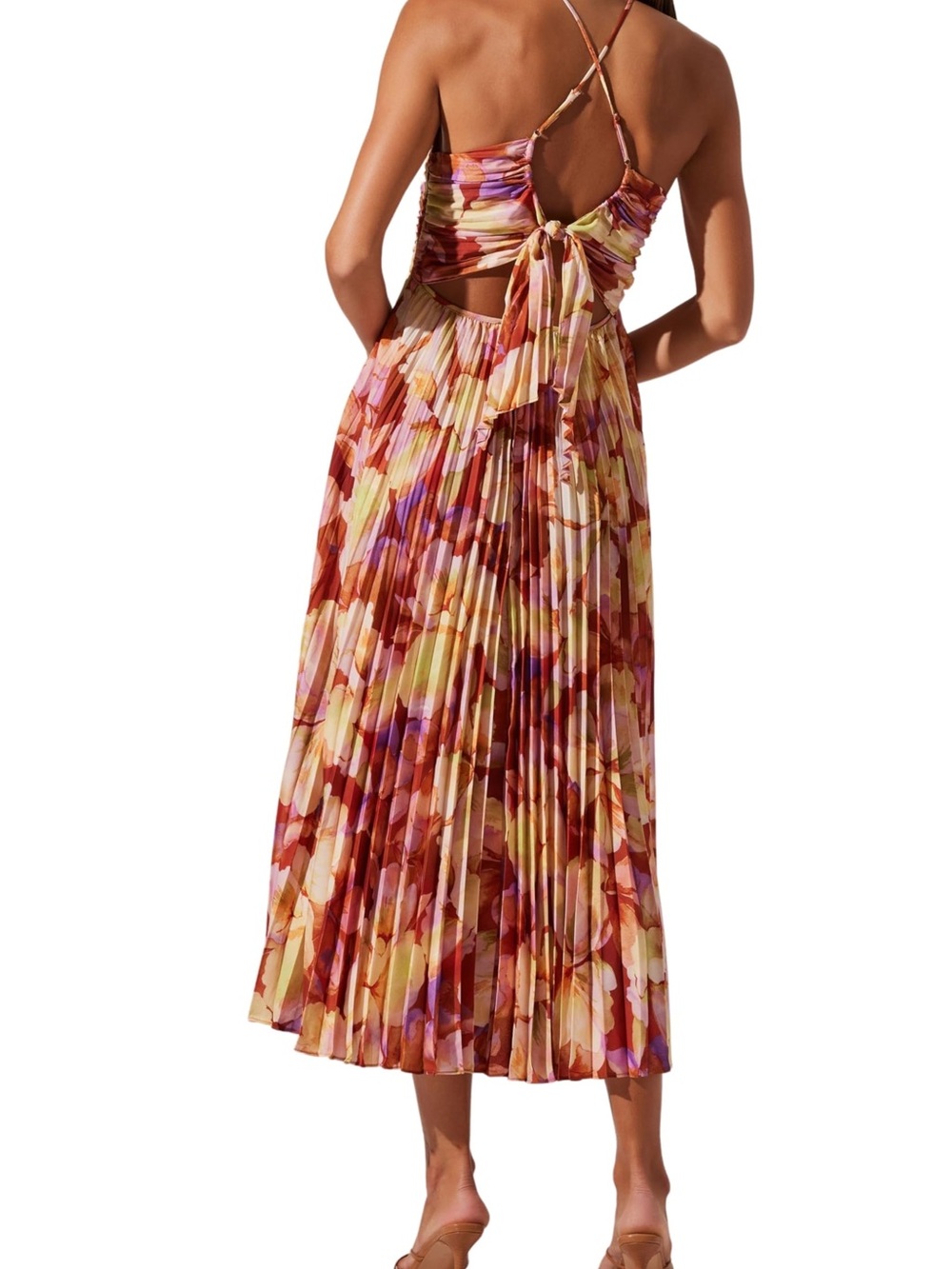 Astr Pleated Floral Midi Dress in Red, Yellow, Pink - Picture 2 of 2